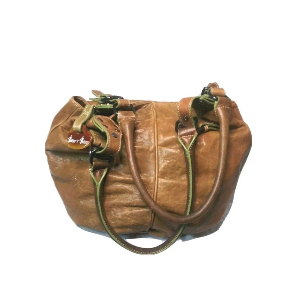 Vintage Barr + Barr New York Leather Bag Boho Shoulder Tote Olive Brown &  Green